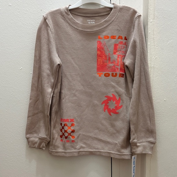 Carter's Other - NWT Carter's Kids Tan Long Sleeve with Orange Graphics Shirt Boys Size 6